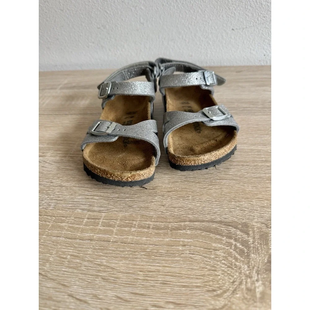 Birkenstock Rio kids sandals sparkling silver Birko-Flor Sz 28/10 C